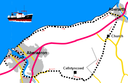 Sketch map for Aberaeron to Aberarth walk