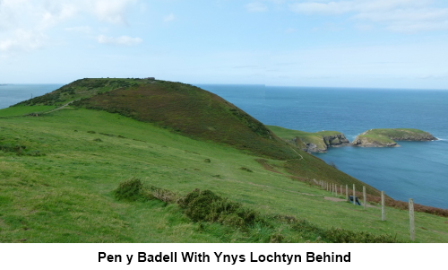 Pen y Badell with Ynys Lochtyn behind.