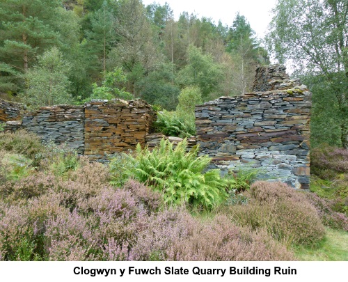 Ruined building at Clogwyn y Fuwch Slate Quarry.