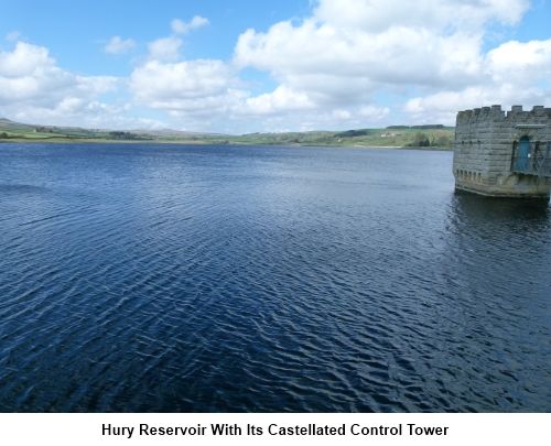 Hury Reservoir with its castellated control tower.