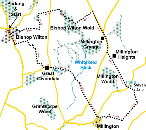 Yorkshire Wolds Walk Bishop Wilton to Millington Sketch map
