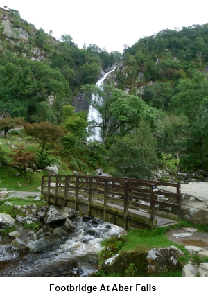 The footbridge at Aber Falls.