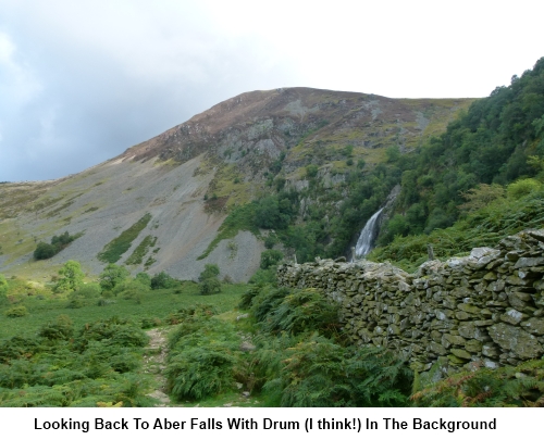 Looking back to Aber Falls with the hill Drum in the background.