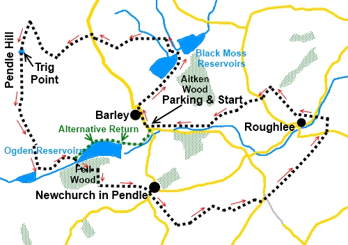 Lancashire walk Pendle Hill - sketch map
