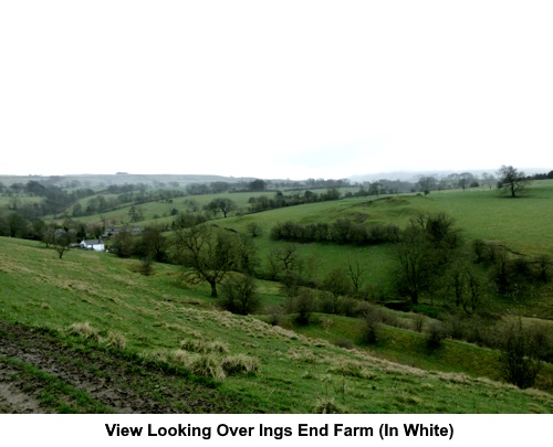 View over Ings Farm, the building in white.