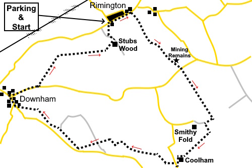 Sketch map for the Rimington to Downham walk.