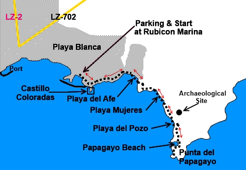 Lanzarote walk Playa Blanca to Punta del Papagayo - sketch map