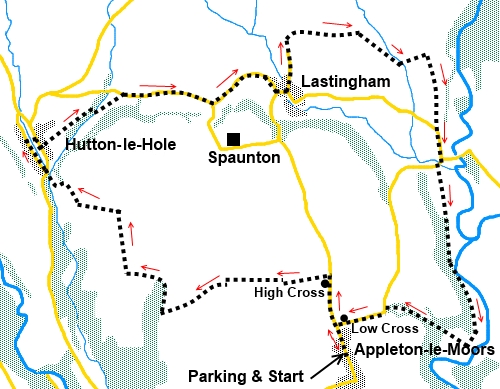North Yor Moors walk, Appleton-le-Moors to Hutton-le-Hole and Lastingham - Sketch Map