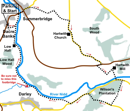 Walk from Dacre Banks to Birstwith sketch map