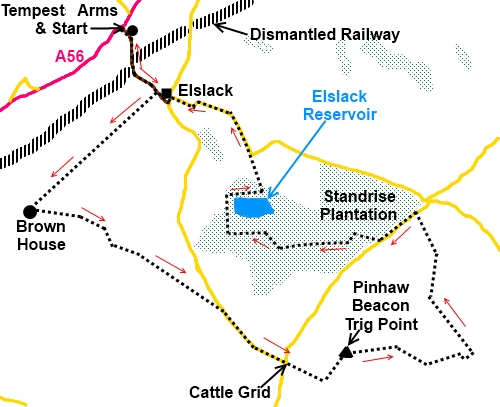 North Yorkshire walk Elslack To Pinhaw Beacon - sketch map