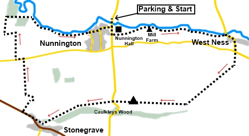 Nunnington to Caulkley Bank sketch map