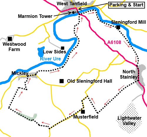 West Tanfield Circular walk sketch map