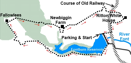 Fontburn Reservoir walk - sketch map