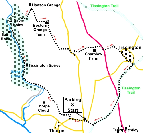 Dovedale and Tissington walk sketch map