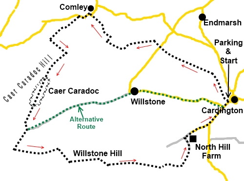 Caer Caradoc walk - sketch map