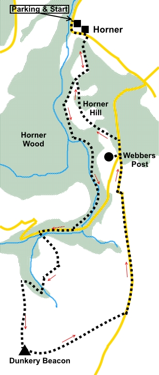 Walk from Horner to Dunkery Beacon sketch map