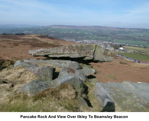 Pancake Rock and view over Ilkley to Beamsley Beacon