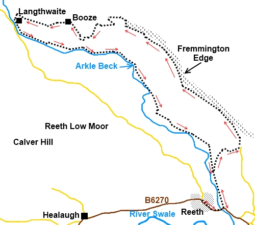 Yorkshire Dales walk Fremmington Edge and Langthwaite - sketchmap