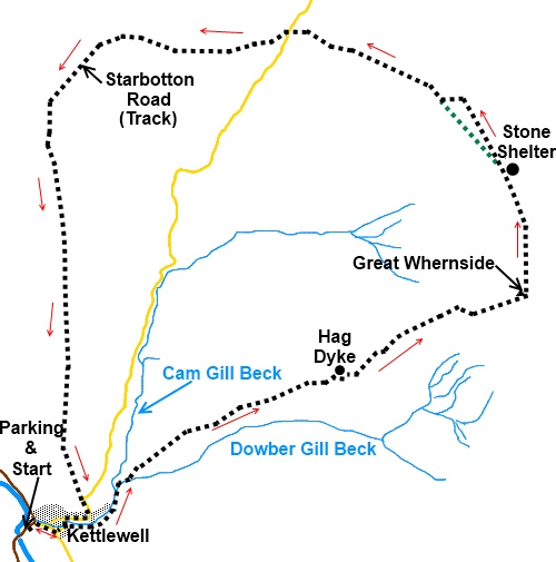 Yorkshire Dales walk Great Whernside - sketch map