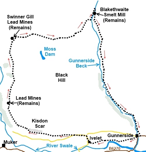 Yorkshire Dales walk Gunnerside Round - sketch map