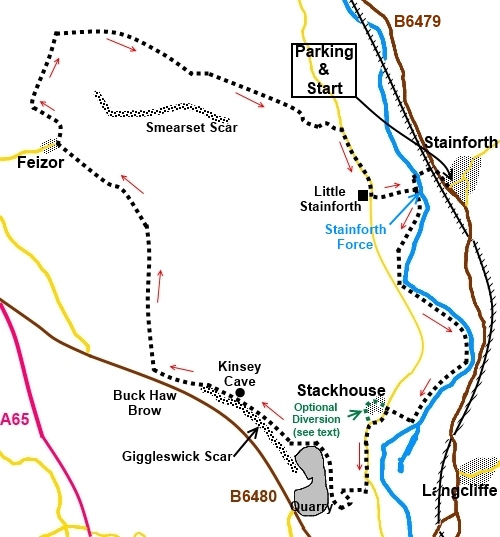 Walk Stainforth to Giggleswick Scar & Feizor sketch map