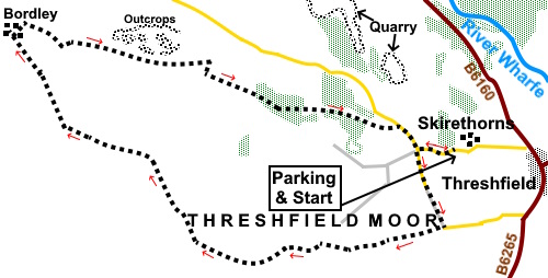 Map for circular walk round Threshfield Moor.