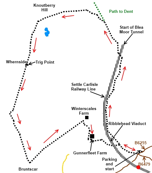 Yorkshire Dales walk Whernside - sketch map
