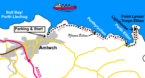Amlwch to Point Lynas sketch map