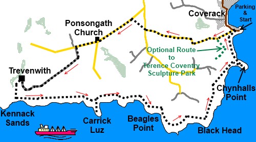 Cornwall walk, Coverack to Kennack Sands sketch map