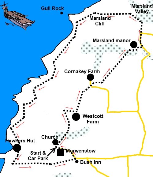 Cornwall walk, Morwenstow to Hawkers Hut sketch map