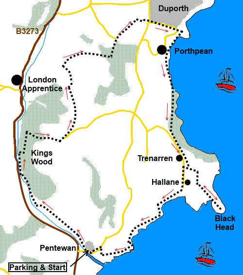 Walk from Pentewan to Black Head sketch map