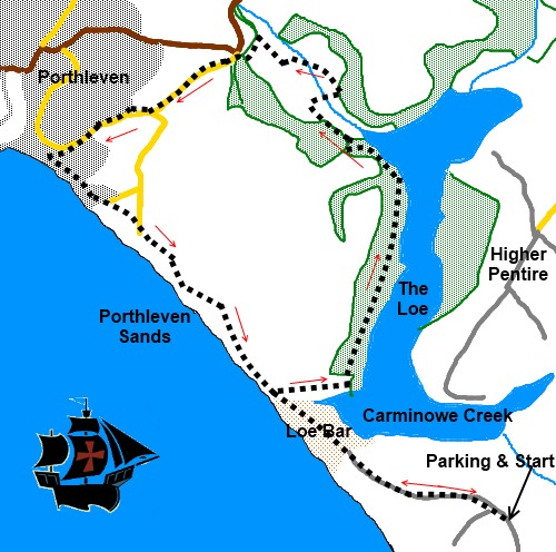 Cornwall walk, Porthleven and The Loe Pool Sketch map