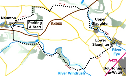 Naunton to The Slaughters sketch map.