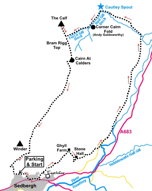 Cautley Spout walk from Sedbergh - sketch map