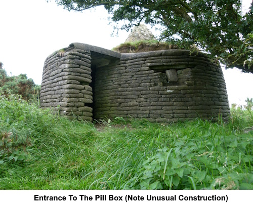 The entrance to the pill box. Note the unusual sandbag construction method.