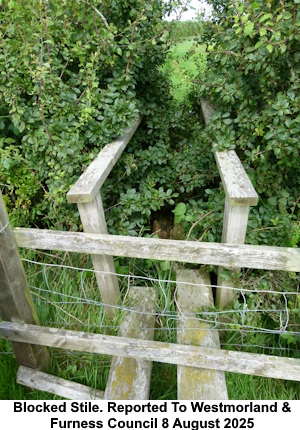 A blocked stile reported to Cumberland Council.