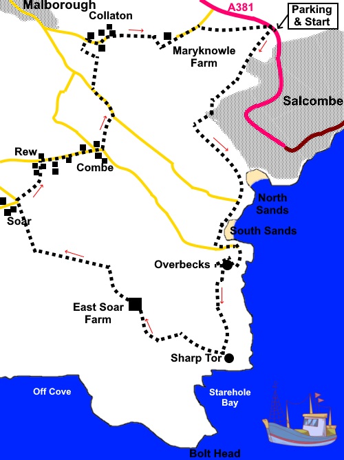 Salcombe to Sharp Tor walk sketch map.