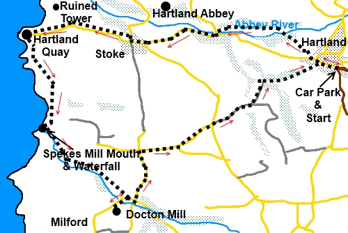 Devon walk Spekes Mill Mouth and Docton Mill - sketch map