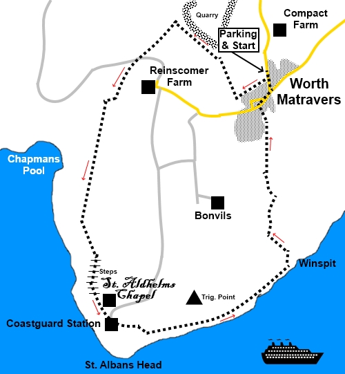 St Alban's Head walk sketch map.