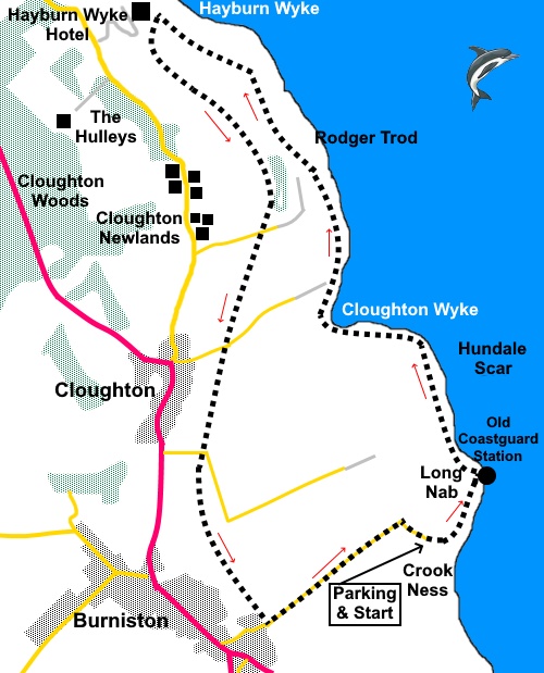 sketch map for the walk from Crook Neww to Hayburn Wyke.