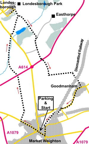 Yorkshire Wolds walk from Market Weighton to Londesborough sketch map