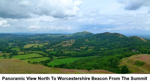 A panoramic view North to Worcestershire Beacon.