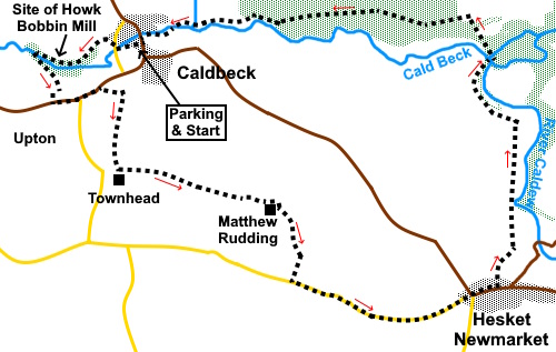 Caldbeck to Hesket Newmarket walk sketch map.