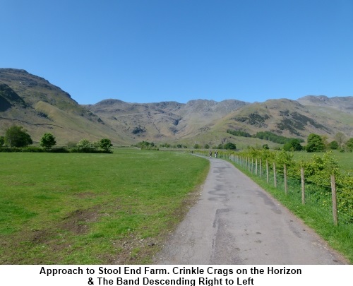 Approach to Stool End farm with Crinkle Crags and the Band