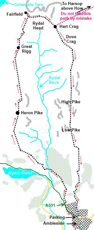 Lake District walk Fairfield Horseshoe - sketch map