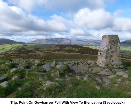 Trig point on Gowbarrow Fell with views to Blencathra