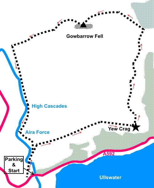 Gowbarrow Fell and Aira Force walk sketch map