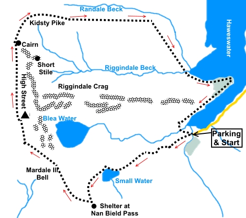 Sketch map for walk to High Street and Kidsty Pike