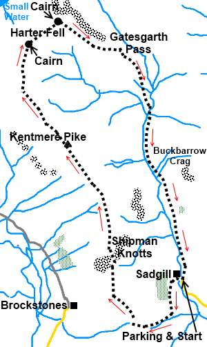 Lake District walk Kentmere Pike and Harter Fell from Longsleddale - sketch map