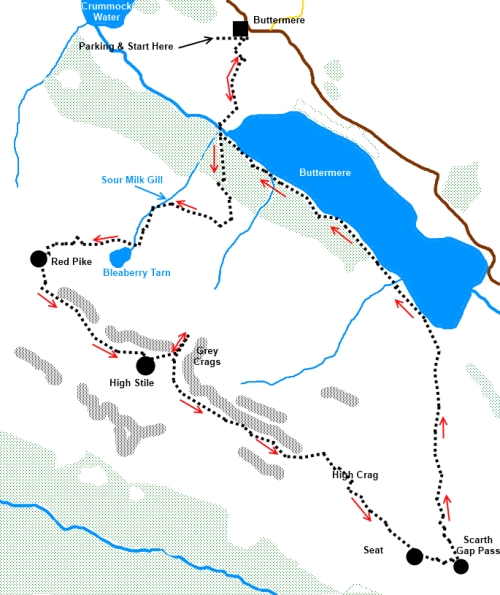 Lake District walk Red Pike and High Stile - sketch map